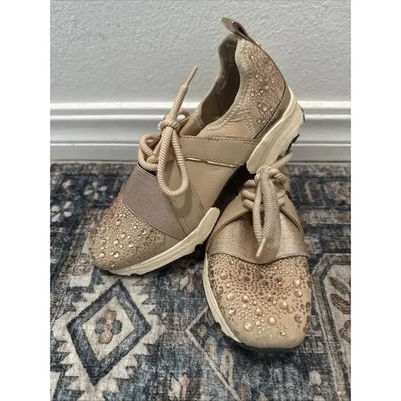 Carvela rose Gold bling studded sneakers size 37 Or Size 6.5 Women’s Beige - Picture 2 of 7